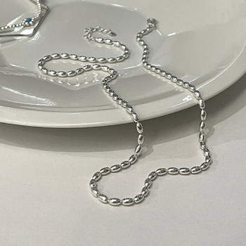 Colier Hansa cu placare argintie S925, mărgele tip orez și măslină, lanț clavicular, stil geometric