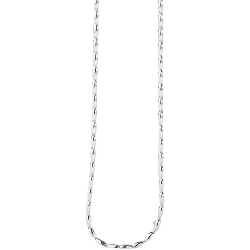 Colier Hansa cu placare argintie S925, mărgele tip orez și măslină, lanț clavicular, stil geometric