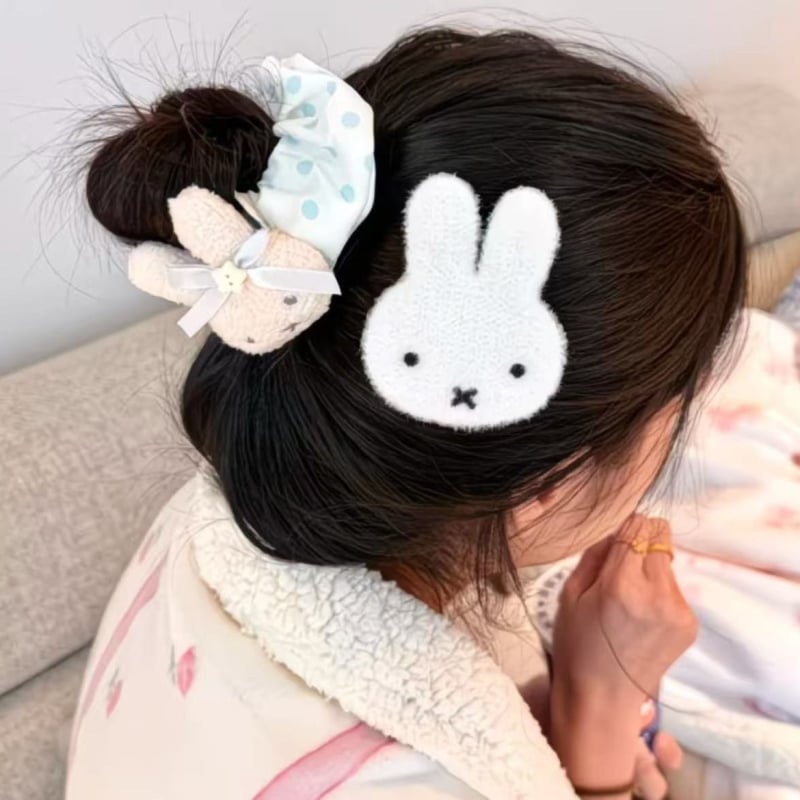 Miffy jänese plüüsist juukseaksessuaar — Velcroiga, nuku kujul, kanga materjal, armas naiste stiil, suvi 2025