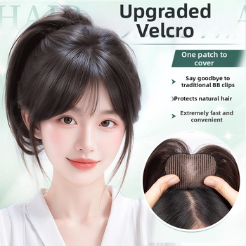 Парче перука от истински човешки косъм, Velcro капак 6×8, ръчна изработка, права коса, дължина 25 см, може да се боядисва