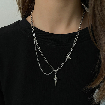 Titánium-ötvözetből készült csillag-keresztes nyaklánc, uniszex, keresztlánc, elektroplatírozott, medál ötvözet