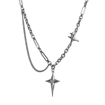 Titánium-ötvözetből készült csillag-keresztes nyaklánc, uniszex, keresztlánc, elektroplatírozott, medál ötvözet