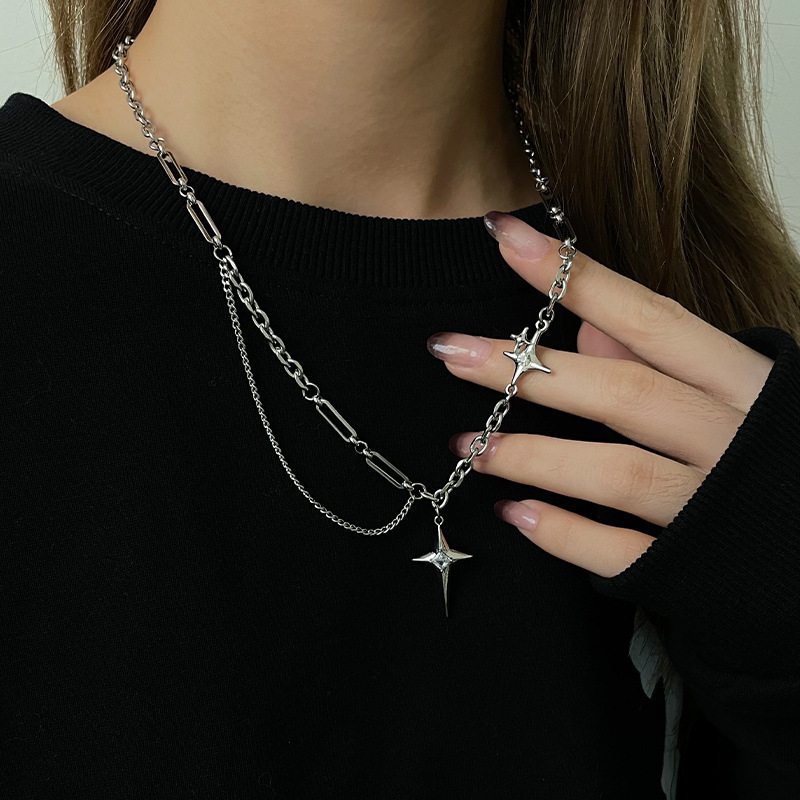 Titánium-ötvözetből készült csillag-keresztes nyaklánc, uniszex, keresztlánc, elektroplatírozott, medál ötvözet