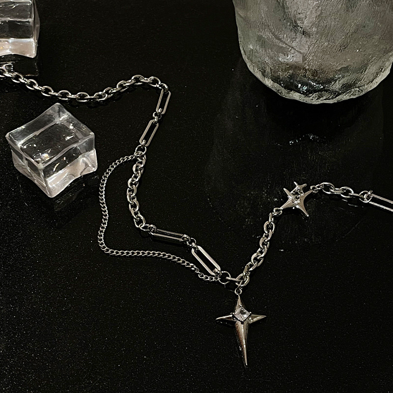 Titánium-ötvözetből készült csillag-keresztes nyaklánc, uniszex, keresztlánc, elektroplatírozott, medál ötvözet