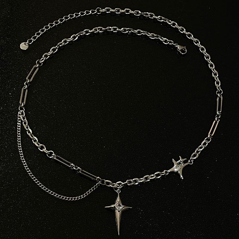 Titánium-ötvözetből készült csillag-keresztes nyaklánc, uniszex, keresztlánc, elektroplatírozott, medál ötvözet