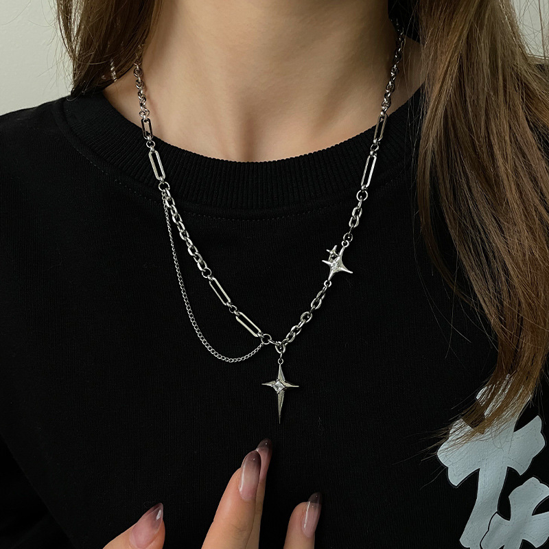 Titánium-ötvözetből készült csillag-keresztes nyaklánc, uniszex, keresztlánc, elektroplatírozott, medál ötvözet