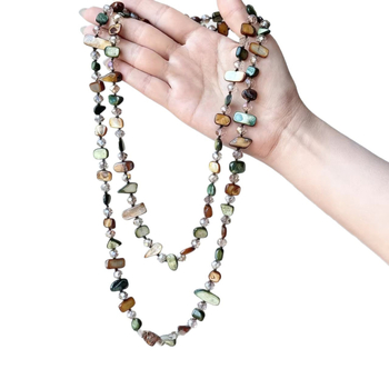 Огърлица от мидени мъниста с неравен геометричен дизайн, многослойна верига за пуловер, винтидж стил за жени