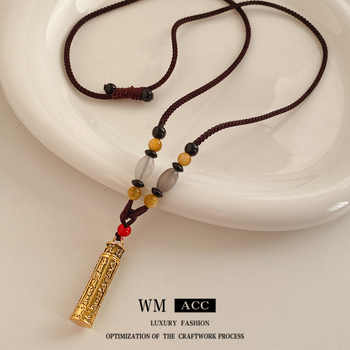 Огърлица от тигрово око с геометричен дизайн, електроплатирана свитерна върижка и висулка от сплав