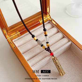 Огърлица от тигрово око с геометричен дизайн, електроплатирана свитерна върижка и висулка от сплав