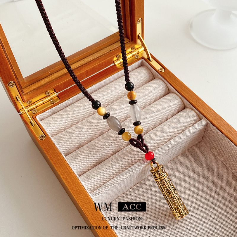 Огърлица от тигрово око с геометричен дизайн, електроплатирана свитерна върижка и висулка от сплав