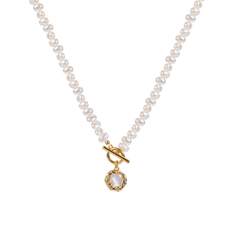 Barokk nyaklánc természetes édesvízi gyöngyökkel, geometriai dizájn, gyöngysor lánc, függő: természetes gyöngyök, súly 0,05 kg