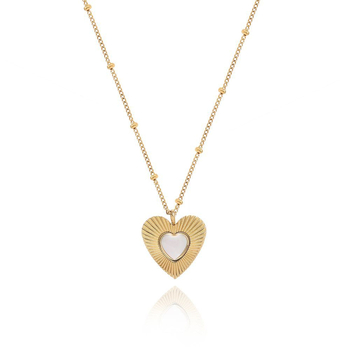 Szív alakú kagyló medálos nyaklánc, titánacél, 18K aranyozással, golyós lánc, gravírozott