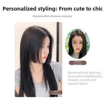 Női paróka hercegnő fazonú frufruval, valódi emberi haj selyem, természetes elülső rész, középső rész, festhető és permálható