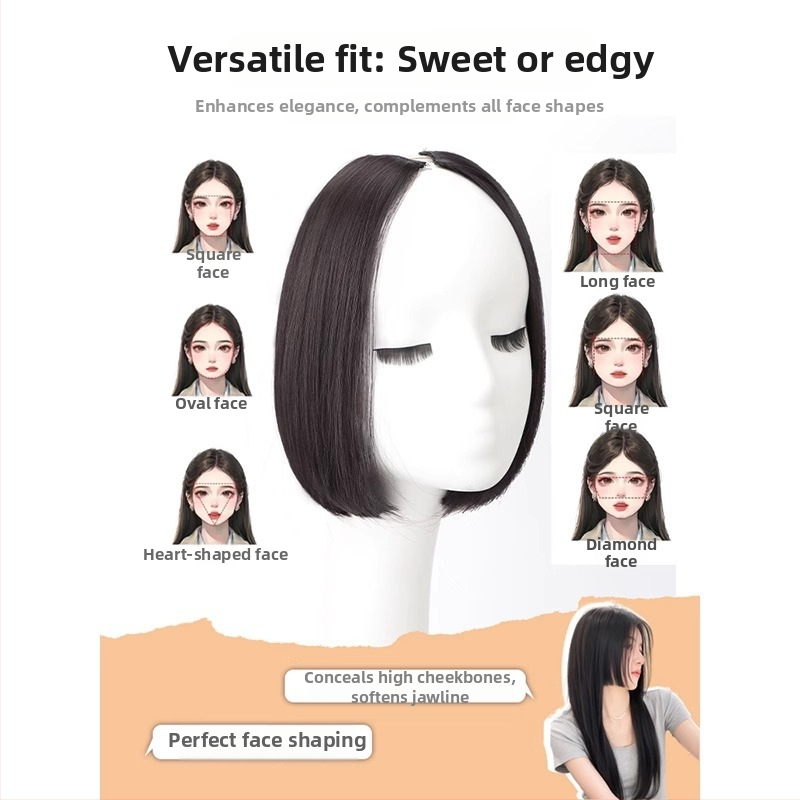 Női paróka hercegnő fazonú frufruval, valódi emberi haj selyem, természetes elülső rész, középső rész, festhető és permálható