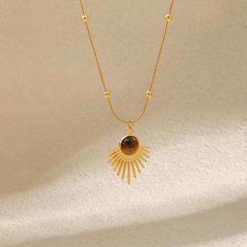 Nyakék: Geometriai titanium acél medál rozsdamentes acél láncon, való aranyozással; nőknek; Maillard stílus, irodalmi retro