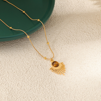 Nyakék: Geometriai titanium acél medál rozsdamentes acél láncon, való aranyozással; nőknek; Maillard stílus, irodalmi retro