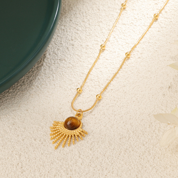 Nyakék: Geometriai titanium acél medál rozsdamentes acél láncon, való aranyozással; nőknek; Maillard stílus, irodalmi retro