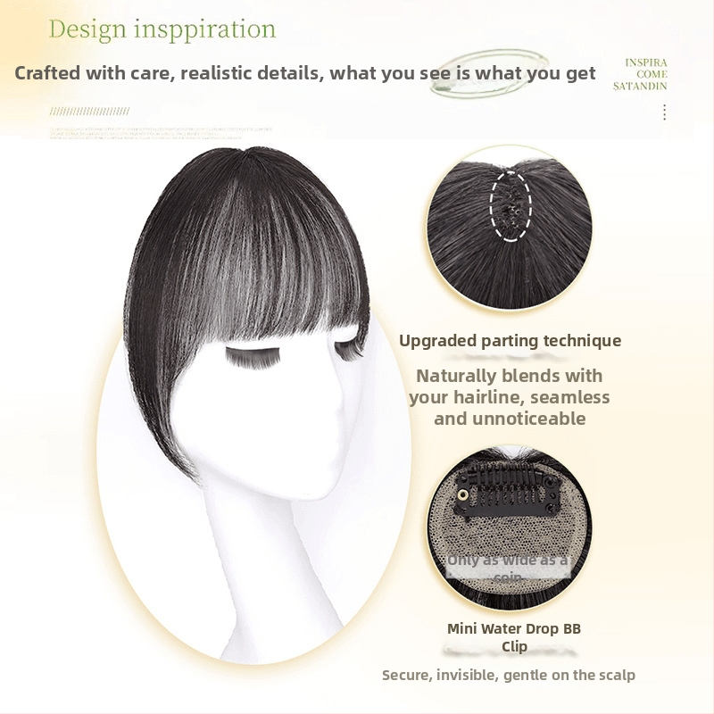 Xiaoqian Generation Bangs parūka — taisnie bangs, īstas cilvēka mati, daļēji roku darināta, var krāsot un var tikt permēta