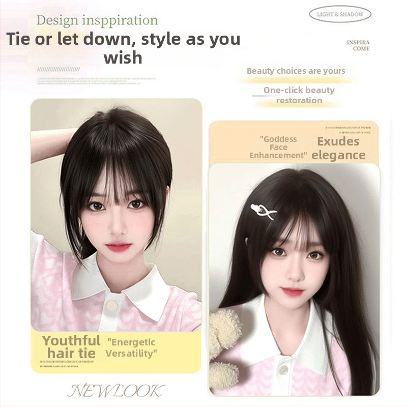 Xiaoqian Generation Bangs parūka — taisnie bangs, īstas cilvēka mati, daļēji roku darināta, var krāsot un var tikt permēta