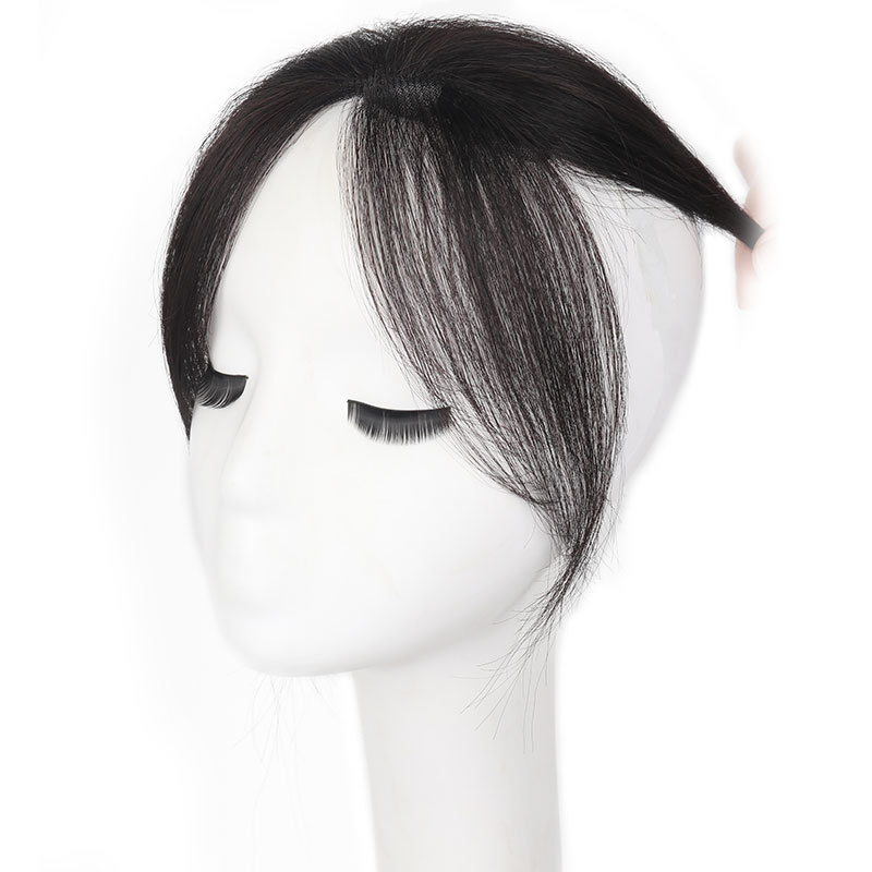 Перука за запълване на линията на косата с бебешка челка, истински човешки косъм, 25 см прави кичури, ръчно плетена основа, модел SZ513, боядисва се