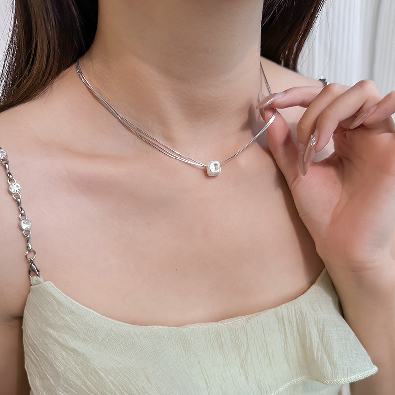 925 ezüst nyaklánc, geometriai forma, szabályos lánc, hossz 41-50 cm, könnyű luxus stílus