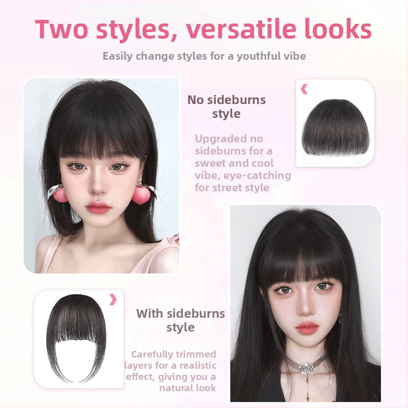 Sievišķīga parūka ar komiksa bārkstīm, īstas cilvēku matu, bezšuvju pieres līnija, franču stila pilnas bārkstis