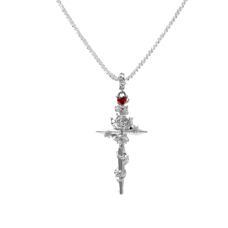 Ogrlica s privjeskom Rose Cross, srebro 925, twist lanac, minimalistički unisex, ljeto 2024