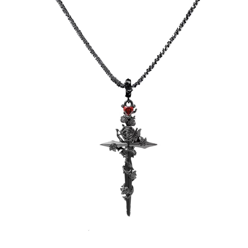 Ogrlica s privjeskom Rose Cross, srebro 925, twist lanac, minimalistički unisex, ljeto 2024