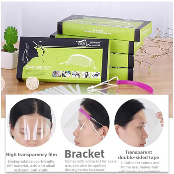 Egyszer használatos, áttetsző arcmaszk frizurához – frufru fedés az arc védelméért, alkalmas dauerhez és festéshez; 50 darabos csomag; kizárólag fodrászszalonban használható