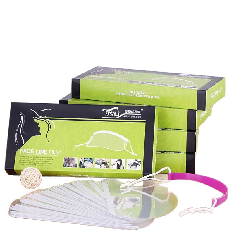 Egyszer használatos, áttetsző arcmaszk frizurához – frufru fedés az arc védelméért, alkalmas dauerhez és festéshez; 50 darabos csomag; kizárólag fodrászszalonban használható