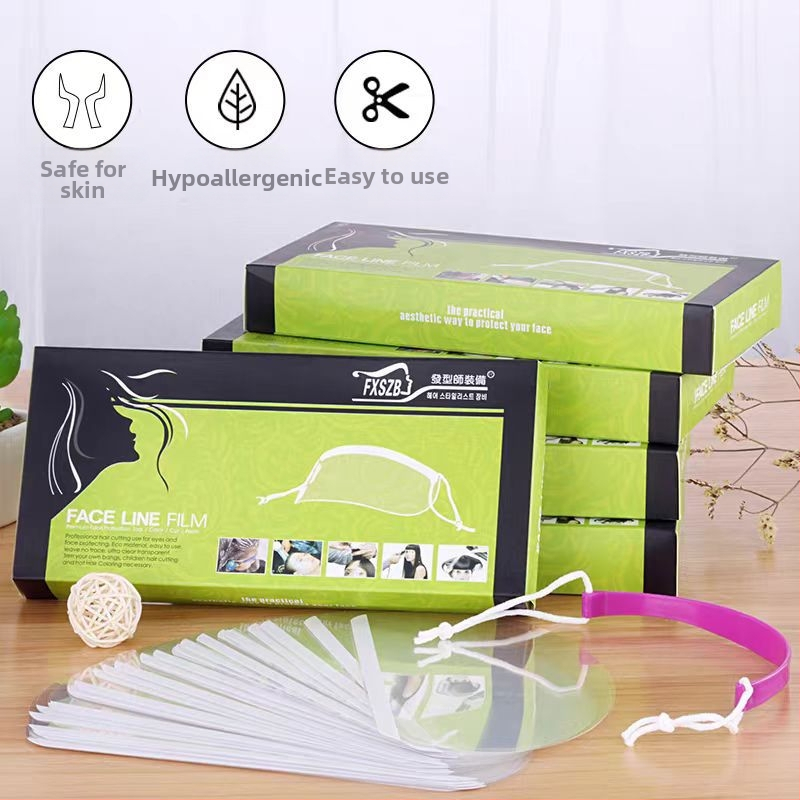 Egyszer használatos, áttetsző arcmaszk frizurához – frufru fedés az arc védelméért, alkalmas dauerhez és festéshez; 50 darabos csomag; kizárólag fodrászszalonban használható