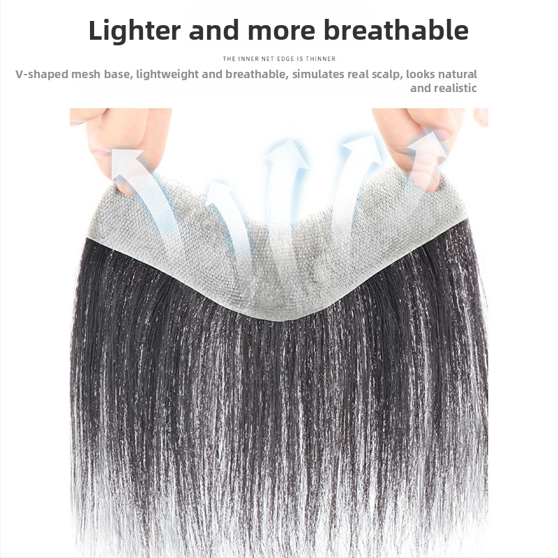 Vyrų plaukų linijos perukas – visiškai rankų darbo audimo, tikri žmogaus plaukai, galima dažyti ar ištiesinti, tinka visiems odos tonams.