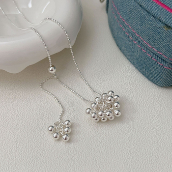 Ogrlica od srebra 925 s dizajnom grozdova klastra, kuglični lanac, 61–70 cm, elektroplatiranje