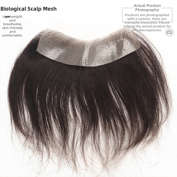 Férfi hajrész a homloknál, láthatatlan hajvonal, valós hajból készült teteje, rövid hossz, kézzel szőtt