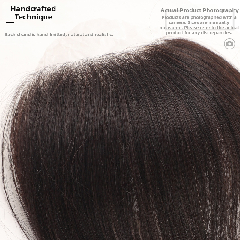 Vyrų plaukų įdėklas kaktai, nematoma plaukų linija, tikri plaukai viršugalvyje, trumpas ilgis, rankų audimas