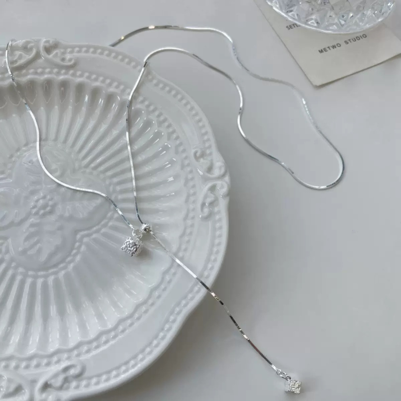 Colier din argint 925, pandantiv pătrat cu ciucuri, stil geometric minimalist, lanț șarpe, pentru femei