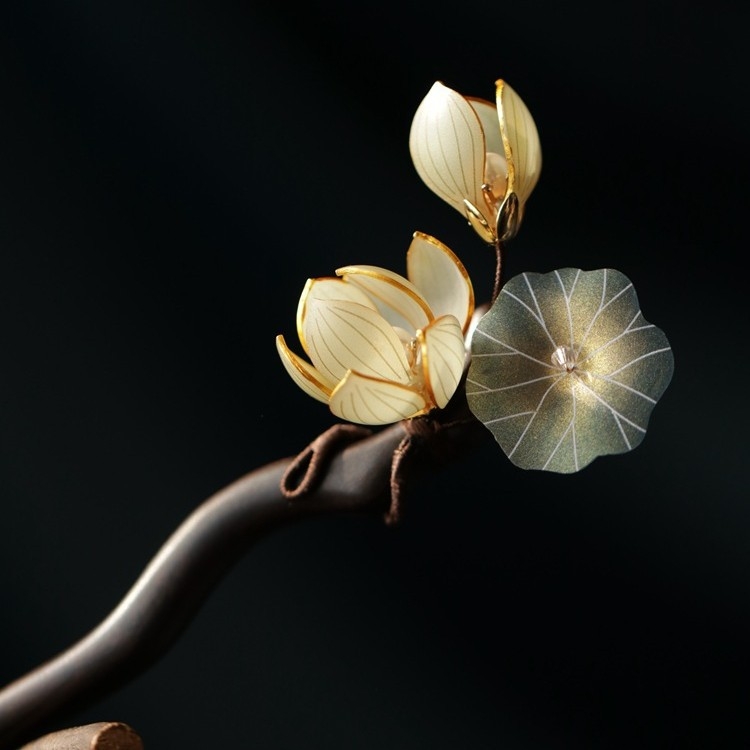 Ac de păr din lemn, stil vintage, formă de floare, cod Fz09-92