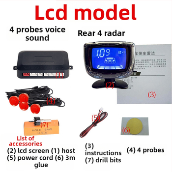 Automobilio atbulinės eigos radaro sistema su 4/6/8 jutikliais, realus balsinis įspėjimas, mėnulio formos LCD TFT ekranas, modelis SP-89-1