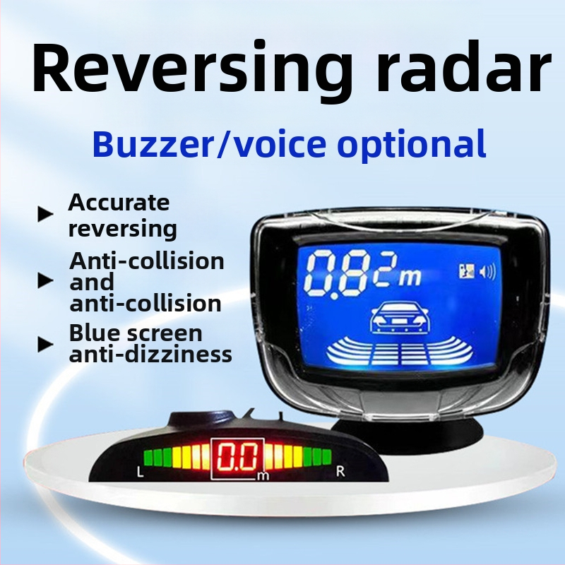 Automobilio atbulinės eigos radaro sistema su 4/6/8 jutikliais, realus balsinis įspėjimas, mėnulio formos LCD TFT ekranas, modelis SP-89-1