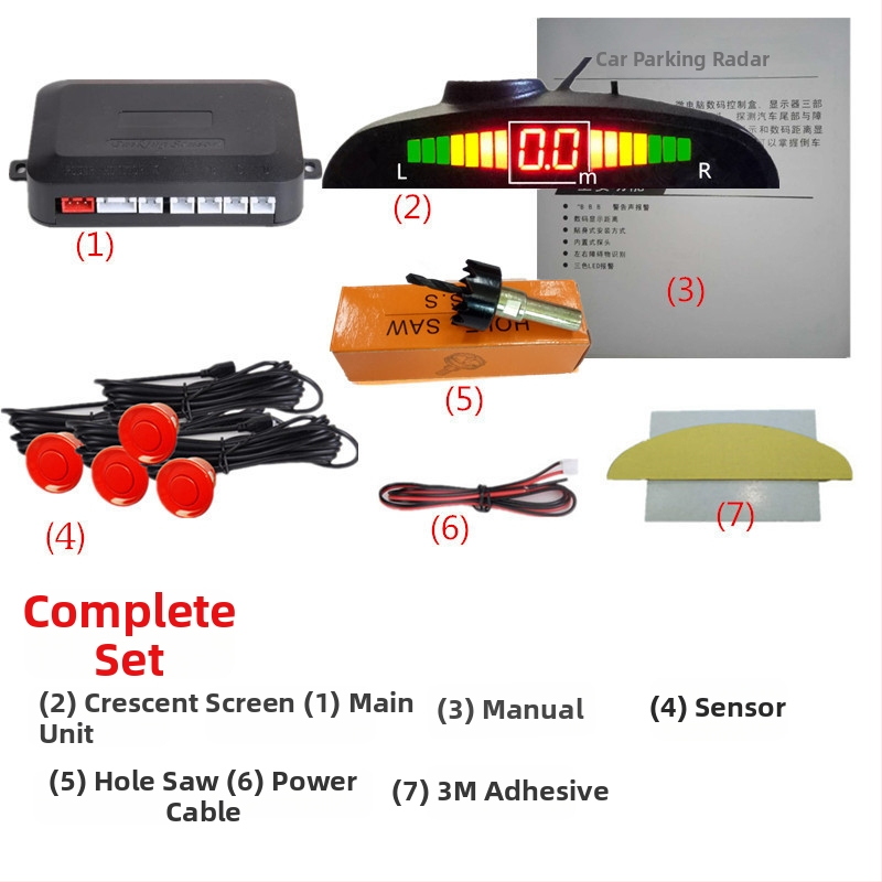 Automobilio atbulinės eigos radaro sistema su 4/6/8 jutikliais, realus balsinis įspėjimas, mėnulio formos LCD TFT ekranas, modelis SP-89-1