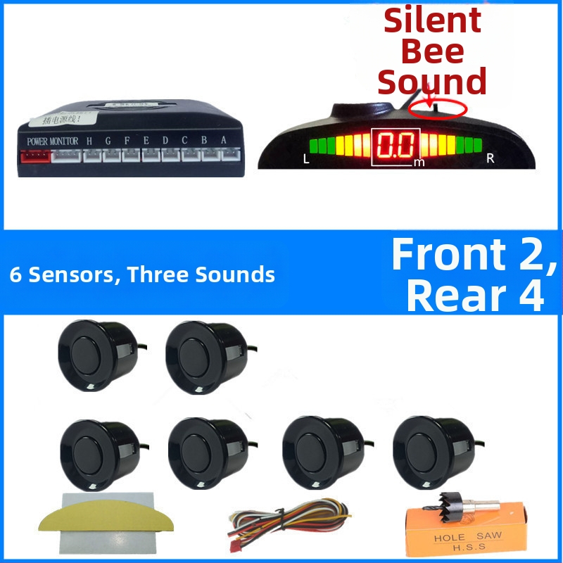 Automobilio atbulinės eigos radaro sistema su 4/6/8 jutikliais, realus balsinis įspėjimas, mėnulio formos LCD TFT ekranas, modelis SP-89-1