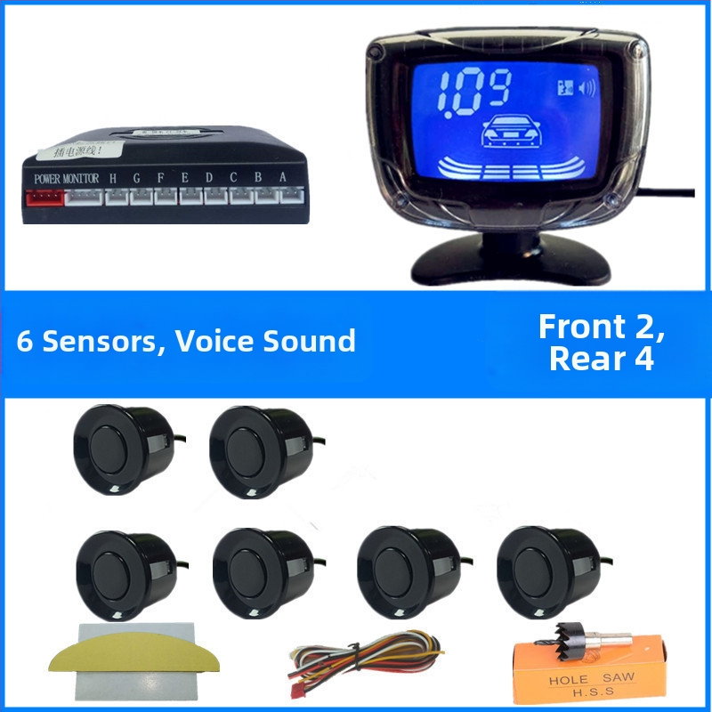 Automobilio atbulinės eigos radaro sistema su 4/6/8 jutikliais, realus balsinis įspėjimas, mėnulio formos LCD TFT ekranas, modelis SP-89-1