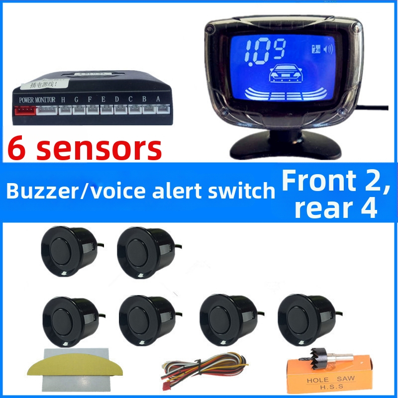 Automobilio atbulinės eigos radaro sistema su 4/6/8 jutikliais, realus balsinis įspėjimas, mėnulio formos LCD TFT ekranas, modelis SP-89-1