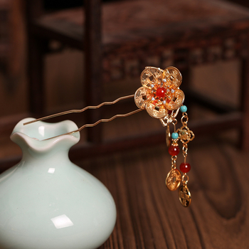 Ac de păr vintage Hanfu cu motiv de monedă din cupru – metal, design geometric, finisare cu ulei, personalizabil