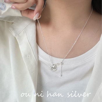 Colier din argint 925, lanț cu zale sferice, pandantiv cal, lungime reglabilă 51-60 cm