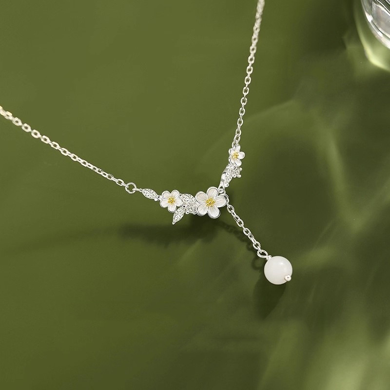 Nakit od srebra 925 s privjeskom u obliku cvijeta, križni lanac, lagani luksuzni stil za žene, zimsko izdanje 2025