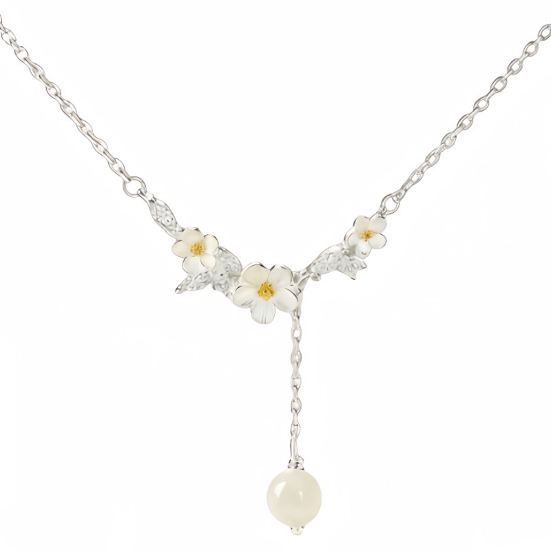 Nakit od srebra 925 s privjeskom u obliku cvijeta, križni lanac, lagani luksuzni stil za žene, zimsko izdanje 2025