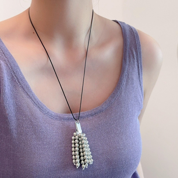 Colier din metal cu pandantiv din mărgele rotunde, design geometric, lanț regulat, placare electroplată, accesorii de modă de înaltă clasă, lansare vară 2025