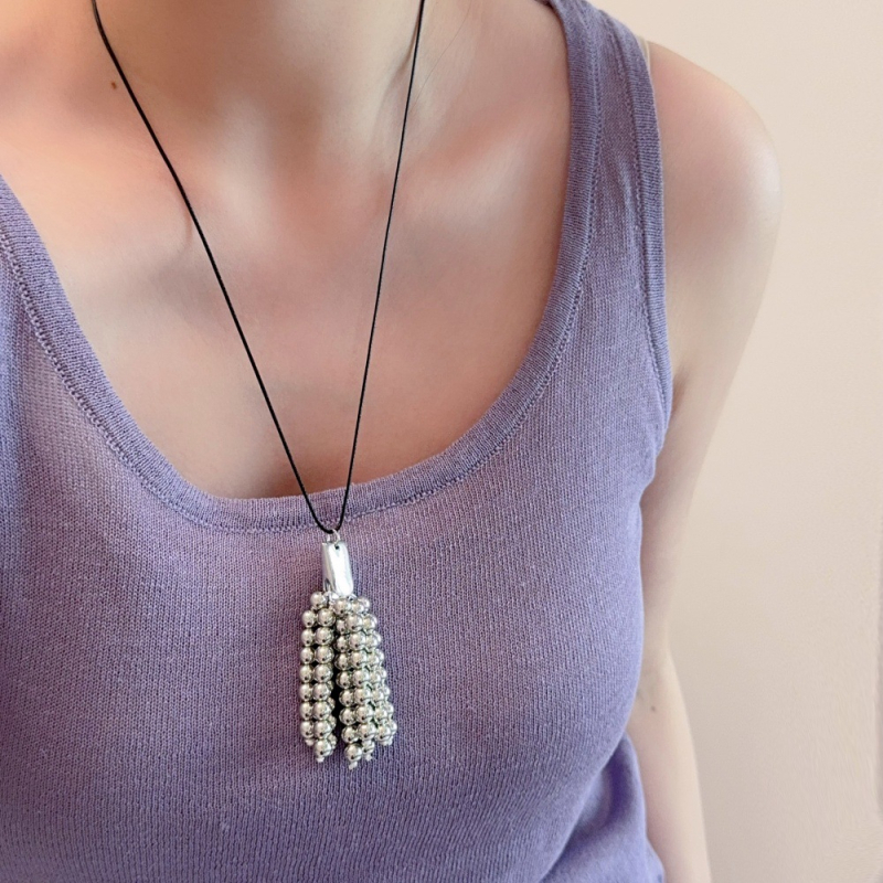 Colier din metal cu pandantiv din mărgele rotunde, design geometric, lanț regulat, placare electroplată, accesorii de modă de înaltă clasă, lansare vară 2025