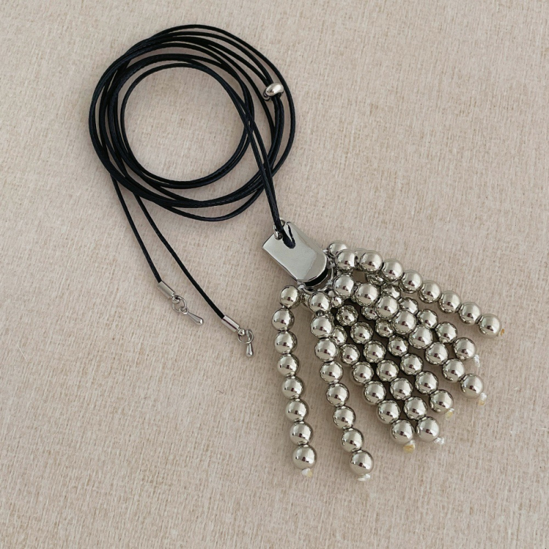 Colier din metal cu pandantiv din mărgele rotunde, design geometric, lanț regulat, placare electroplată, accesorii de modă de înaltă clasă, lansare vară 2025